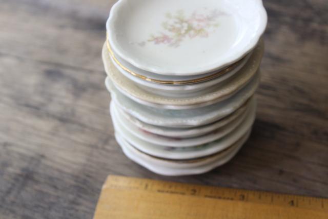 photo of collection of antique vintage china butter pats, shabby tiny plates different patterns #6