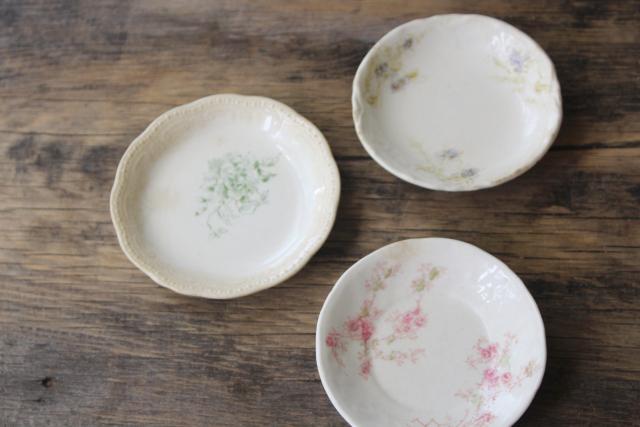 photo of collection of antique vintage china butter pats, shabby tiny plates different patterns #7