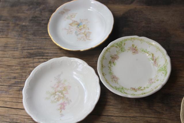 photo of collection of antique vintage china butter pats, shabby tiny plates different patterns #9