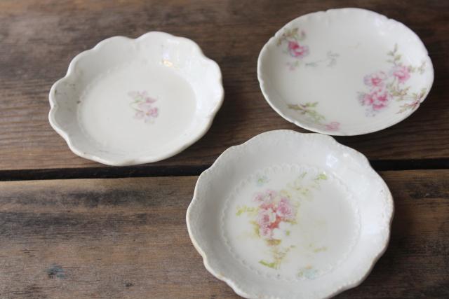 photo of collection of antique vintage china butter pats, shabby tiny plates different patterns #10