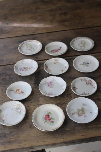 photo of collection of antique vintage china butter pats, shabby tiny plates different patterns #1