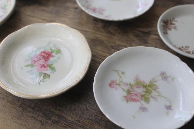 photo of collection of antique vintage china butter pats, shabby tiny plates different patterns #3