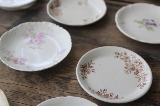 photo of collection of antique vintage china butter pats, shabby tiny plates different patterns #4