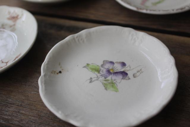 photo of collection of antique vintage china butter pats, shabby tiny plates different patterns #5