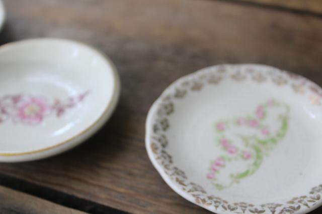 photo of collection of antique vintage china butter pats, shabby tiny plates different patterns #6