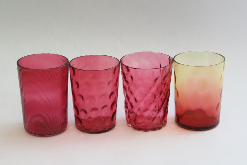 photo of collection of antique & vintage cranberry glass tumblers, amberina shaded glass #2