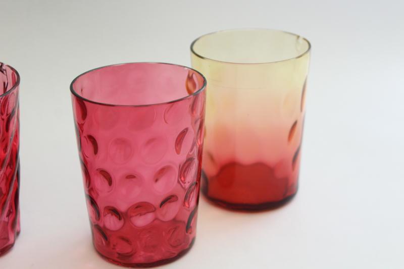 photo of collection of antique & vintage cranberry glass tumblers, amberina shaded glass #4