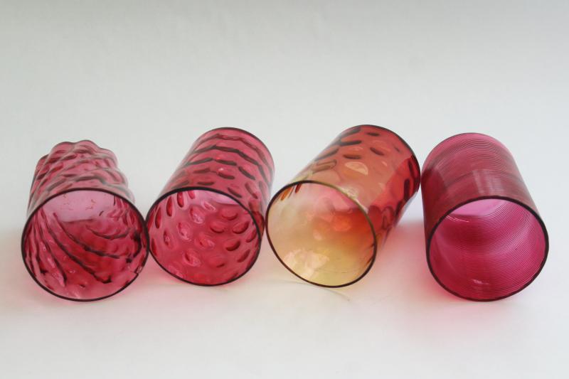 photo of collection of antique & vintage cranberry glass tumblers, amberina shaded glass #8