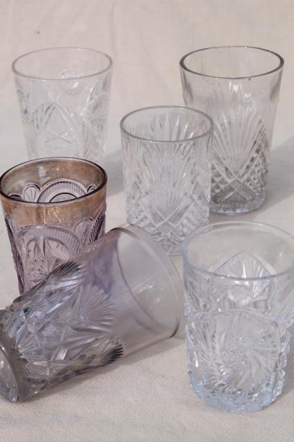 photo of collection of antique & vintage pressed pattern glass tumblers, cut glass patterns #1