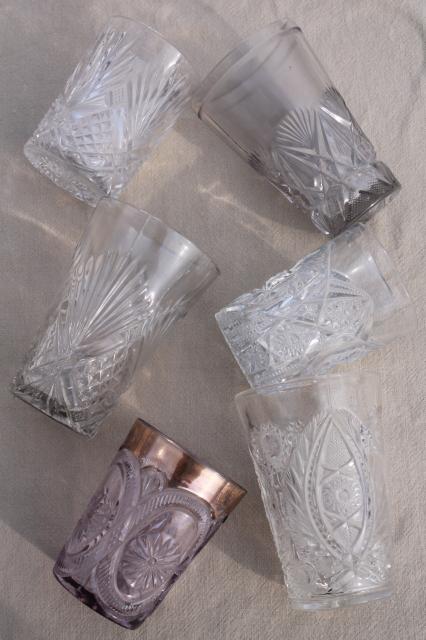 photo of collection of antique & vintage pressed pattern glass tumblers, cut glass patterns #6