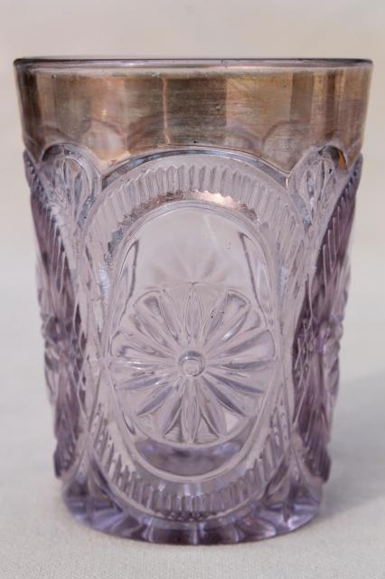 photo of collection of antique & vintage pressed pattern glass tumblers, cut glass patterns #13