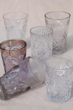 catalog photo of collection of antique & vintage pressed pattern glass tumblers, cut glass patterns