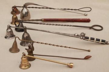 catalog photo of collection of candle snuffers, vintage lot long handle candle extinguishers