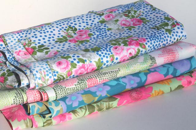 photo of collection of flowered prints 70s vintage fabric lot silky polyester pretty florals #1