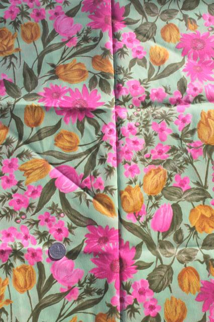 photo of collection of flowered prints 70s vintage fabric lot silky polyester pretty florals #6