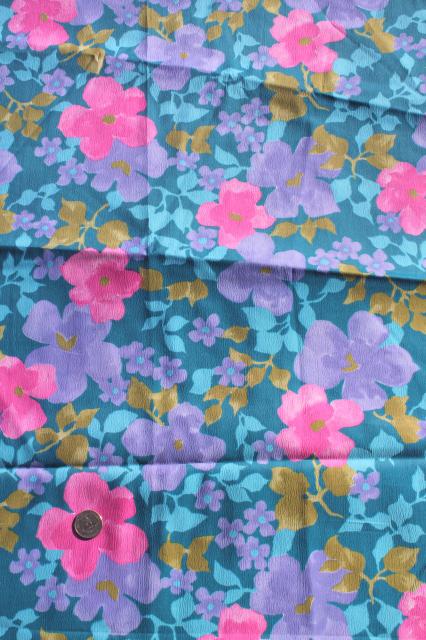 photo of collection of flowered prints 70s vintage fabric lot silky polyester pretty florals #9