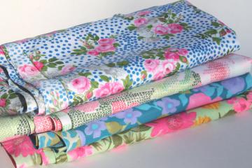 catalog photo of collection of flowered prints 70s vintage fabric lot silky polyester pretty florals