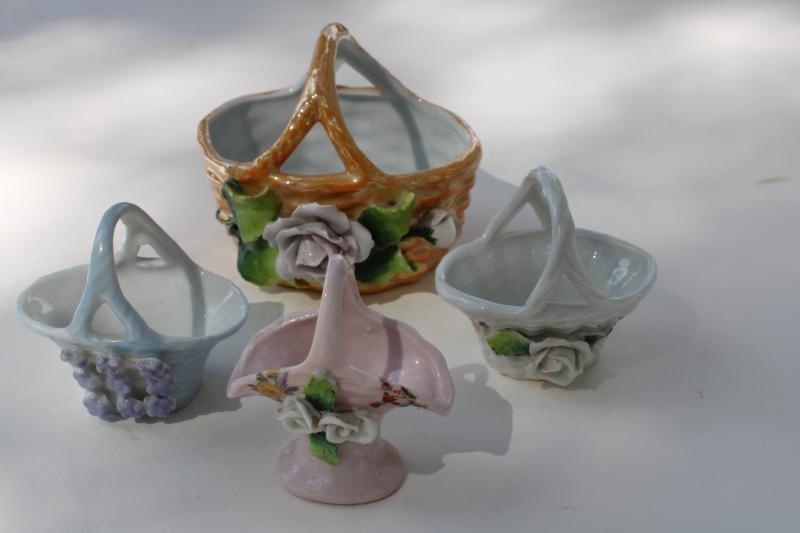 photo of collection of miniature china baskets w/ molded flowers, vintage Germany & Japan #1