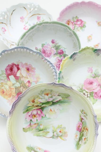 photo of collection of mismatched antique china serving bowls w/ hand painted roses florals #1