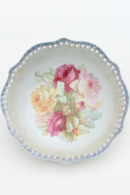 photo of collection of mismatched antique china serving bowls w/ hand painted roses florals #12