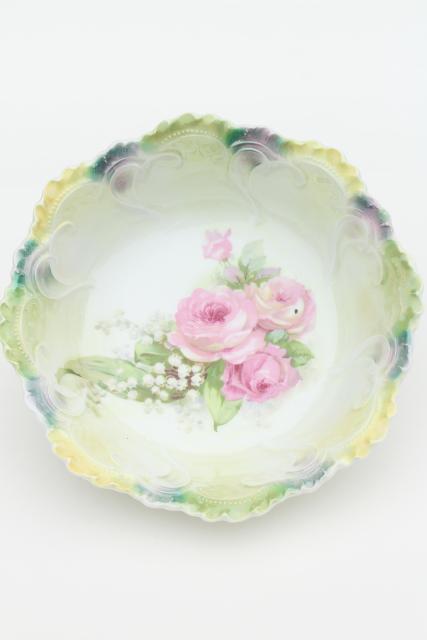 photo of collection of mismatched antique china serving bowls w/ hand painted roses florals #16