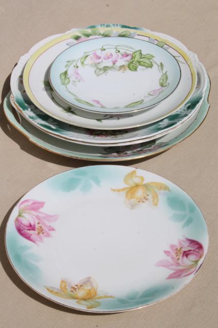 photo of collection of mismatched flowered china plates, antique vintage floral pattern dishes  #1