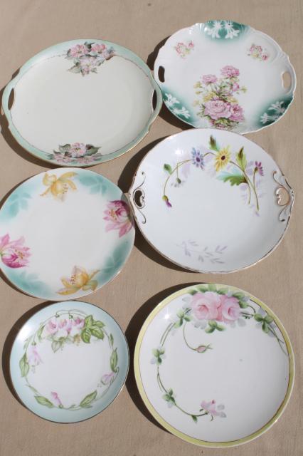 photo of collection of mismatched flowered china plates, antique vintage floral pattern dishes  #9