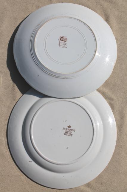 photo of collection of old antique brown transferware ironstone china plates in mismatched patterns #3