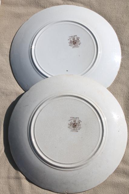 photo of collection of old antique brown transferware ironstone china plates in mismatched patterns #9