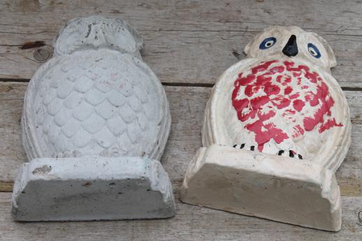 photo of collection of old cement owls, owl doorstops or rustic garden ornaments  #6