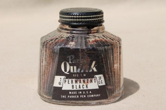 photo of collection of old glass ink bottles, vintage advertising label bottle lot #4