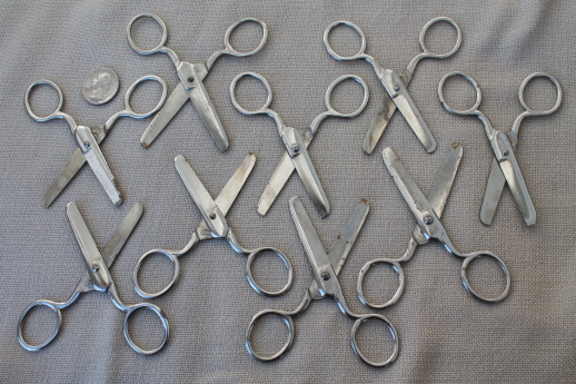 photo of collection of old steel scissors, vintage school scissors lot #4