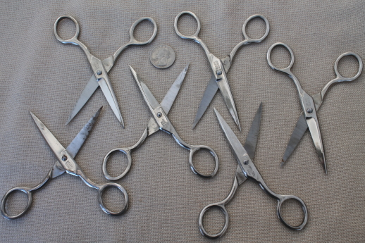 photo of collection of old steel scissors, vintage school scissors lot #8