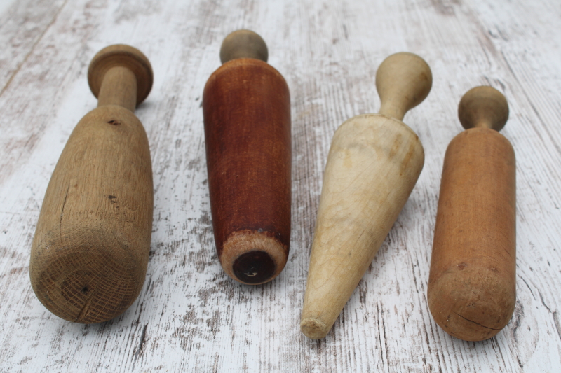 photo of collection of old wood mashers & pestles, worn wooden kitchen utensils vintage farmhouse primitives  #2