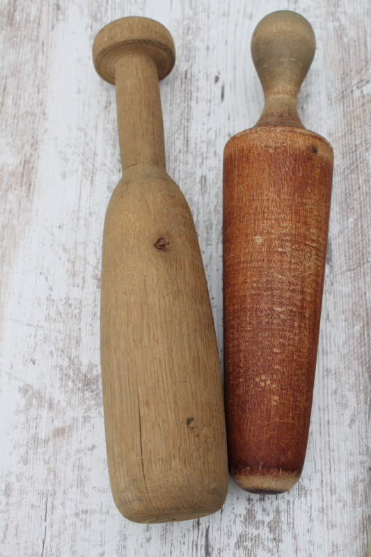 photo of collection of old wood mashers & pestles, worn wooden kitchen utensils vintage farmhouse primitives  #3