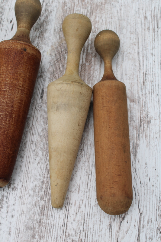 photo of collection of old wood mashers & pestles, worn wooden kitchen utensils vintage farmhouse primitives  #4