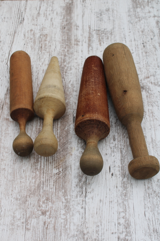 photo of collection of old wood mashers & pestles, worn wooden kitchen utensils vintage farmhouse primitives  #5