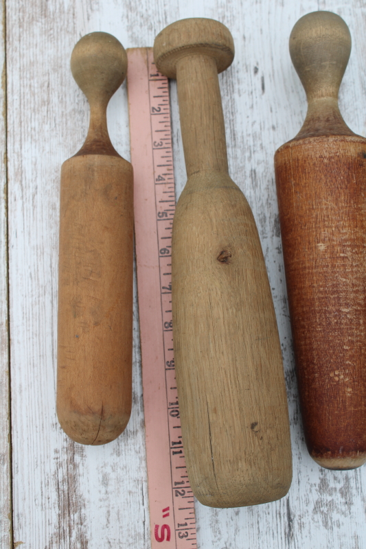 photo of collection of old wood mashers & pestles, worn wooden kitchen utensils vintage farmhouse primitives  #6