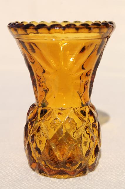 photo of collection of pressed glass toothpicks or match holders, amber & crystal clear glass #10