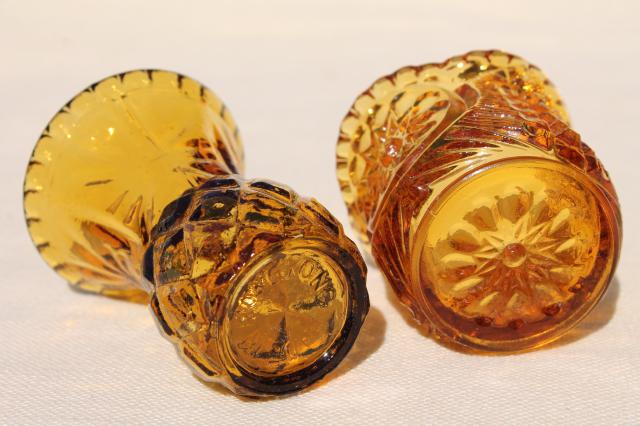 photo of collection of pressed glass toothpicks or match holders, amber & crystal clear glass #13