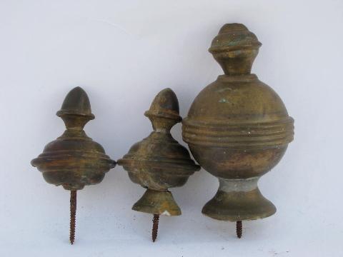 photo of collection of primitive old spun brass architectural finials #1