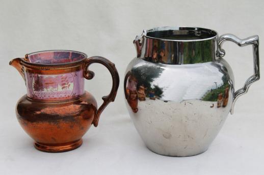 photo of collection of shabby antique silver luster & copper luster china, tea pot & jugs #2