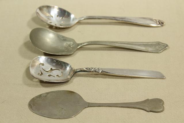 photo of collection of silverplate sugar shovels, jam & preserves spoons, vintage silverware lot #3