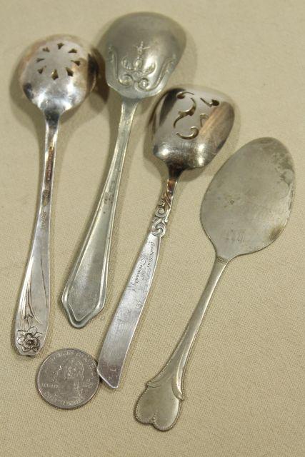 photo of collection of silverplate sugar shovels, jam & preserves spoons, vintage silverware lot #5