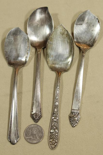 photo of collection of silverplate sugar shovels, jam & preserves spoons, vintage silverware lot #6