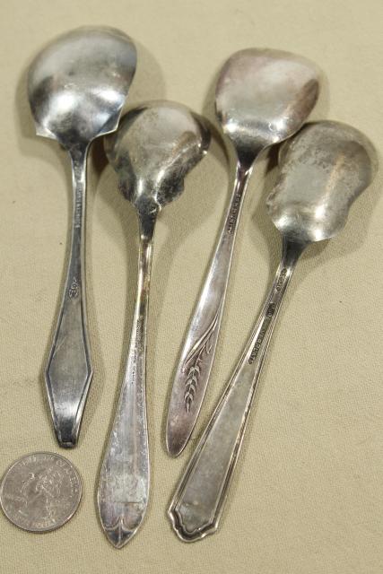 photo of collection of silverplate sugar shovels, jam & preserves spoons, vintage silverware lot #13