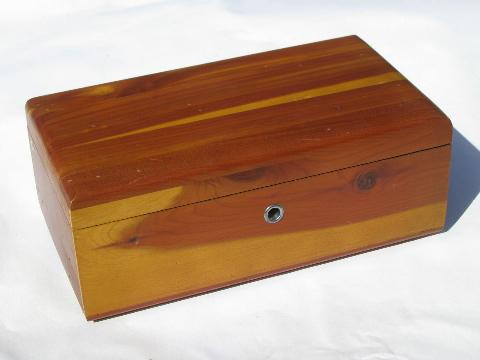 photo of collection of small cedar chests, lot of old wood jewelry boxes #6