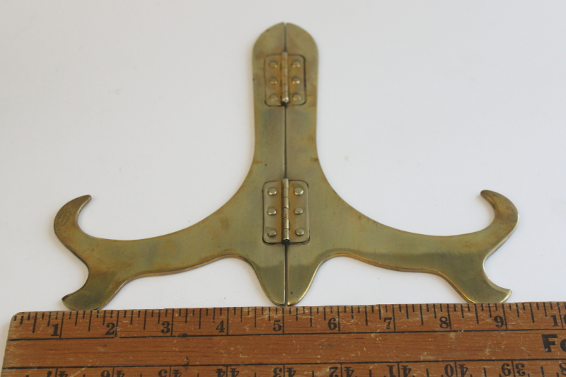 photo of collection of solid brass plate stands, large & small vintage display stands  #2