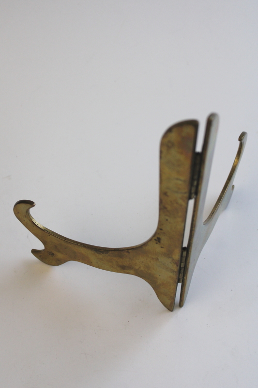 photo of collection of solid brass plate stands, large & small vintage display stands  #3