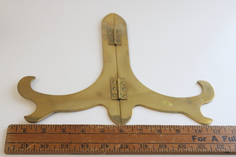 photo of collection of solid brass plate stands, large & small vintage display stands  #7